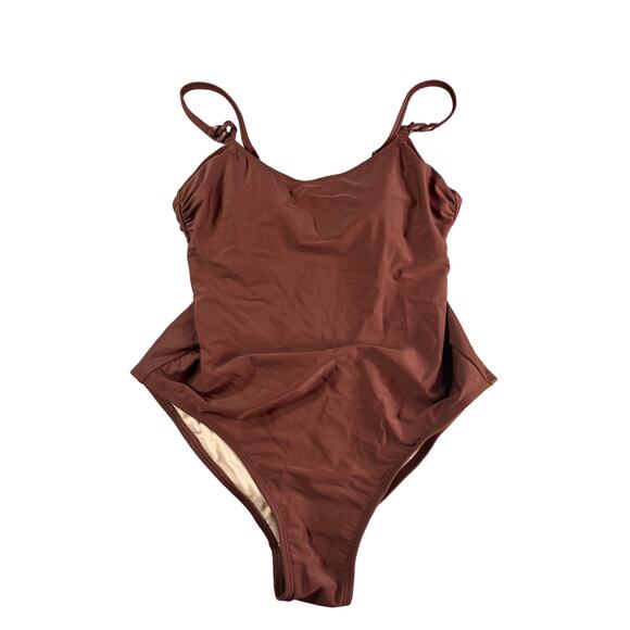 Kona Sol Swimsuit Women Large Brown Padded Accent One Piece Medium Coverage NWOT - Picture 1 of 11